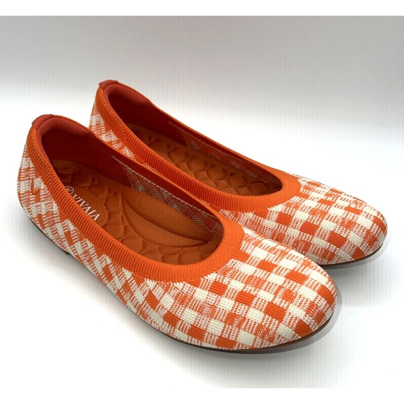 Vivaia Claire Round Toe Flats Comfort Citrus Orange Gingham Sz EU 39.5 (US 8.5) - Picture 2 of 12